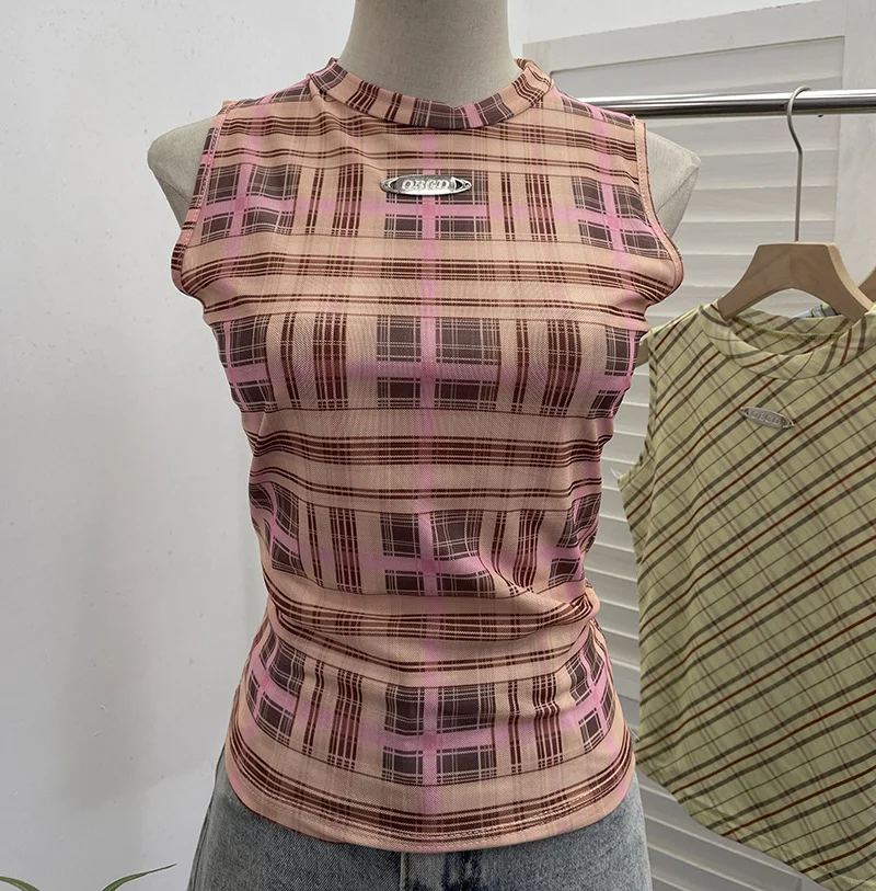 Nigikala Nigikala Mesh Vest Retro Design Slim Slimming Sleeveless T-Shirt Short Top 8036