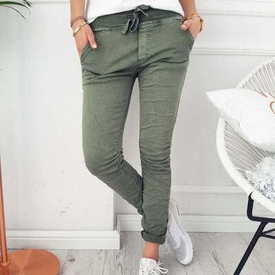 2020 Fashion Spring Autumn Skinny Women Pencil Pants Pocket Elastic Waist Trousers Casual Slim Women Pants Drawstring 846123