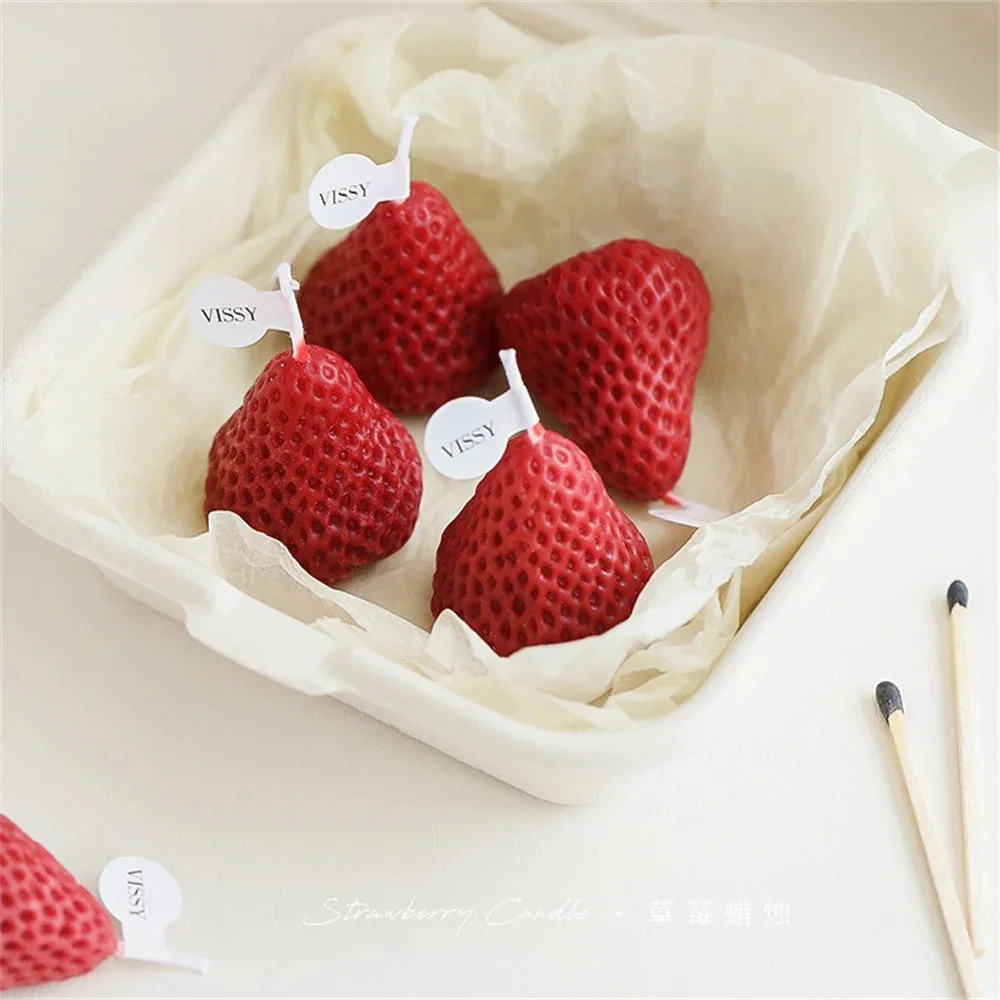 Athvotar 1/4Pcs Strawberry Candles Soy Wax Aromatherapy Scented Candles Cake Toppers for Birthday Party Baby Shower Home Decorations