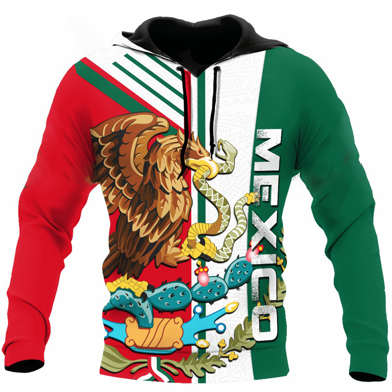 Erpret Fashion 3D Print Mexico Flag National Emblem Hoodie Men Tops Autumn Long Sleeve Mexican Aztec Sweatshirt Streetwear Clothing