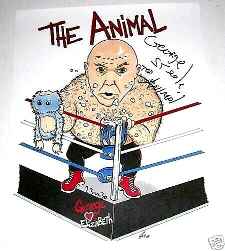 WWE GEORGE STEELE HAND SIGNED AUTOGRAPHED PAINTING WITH PROOF AND COA RARE