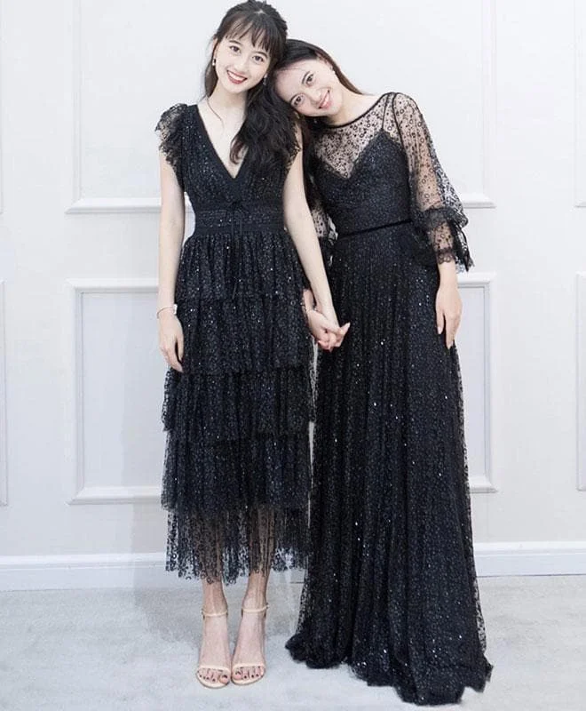 Black Tulle Lace Long Prom Dress, Black Evening Dress
