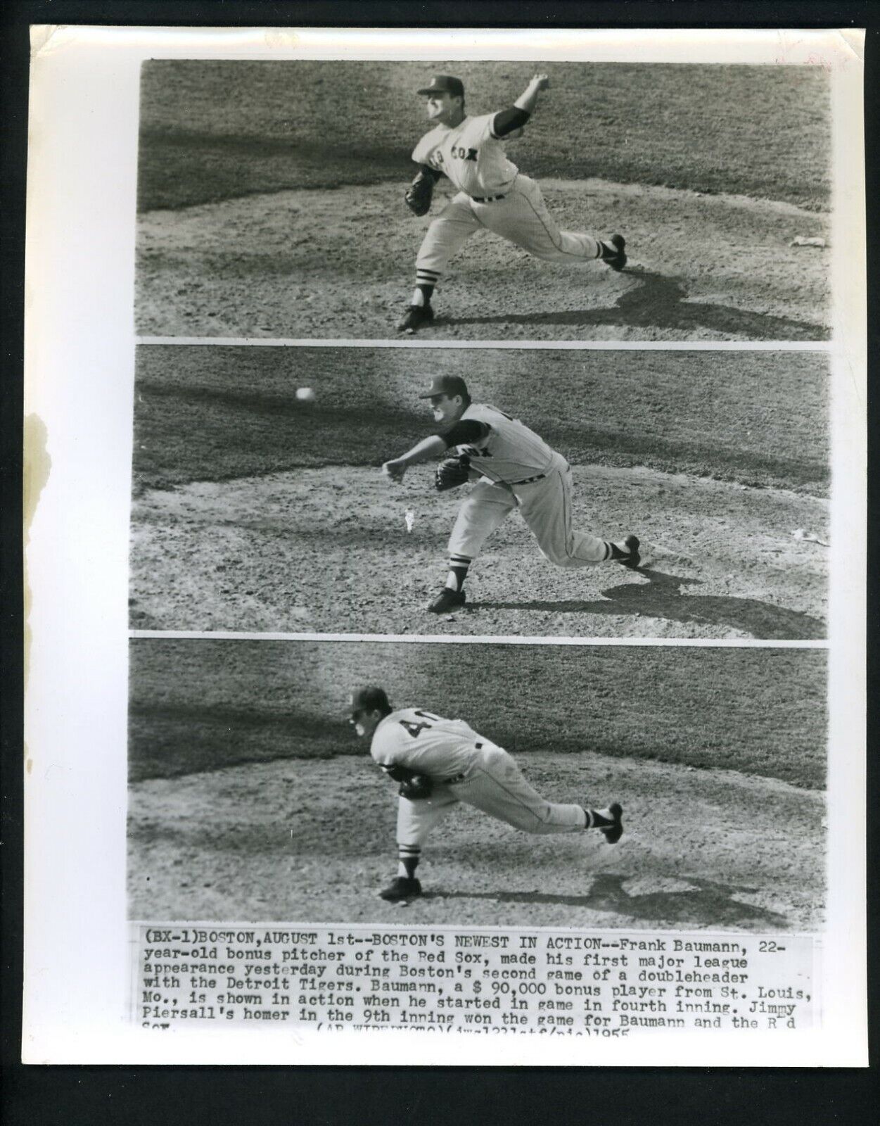 Frank Baumann first Major League start & win 1955 Press Photo Poster painting Boston Red Sox