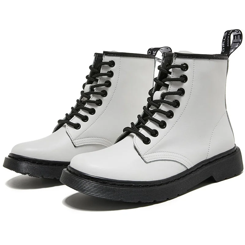 Women Boots Soft Leather Shoes Woman White Ankle Boots Motorcycle Boots Female Autumn Winter Shoes Punk Botas Mujer 2020 Spring