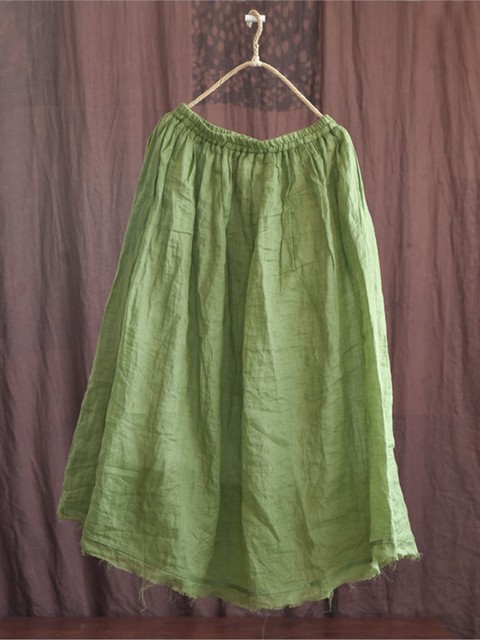 Ramie Cotton Solid Color Skirts Ladies Double Layer Vintage Elastic Waist Skirts