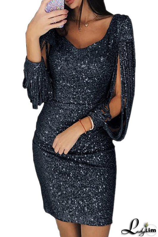 Sexy Sparkly Slit Sleeve Bodycon Dress