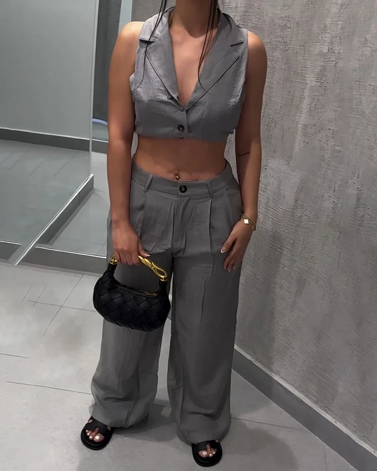 Women's solid color trousers suit