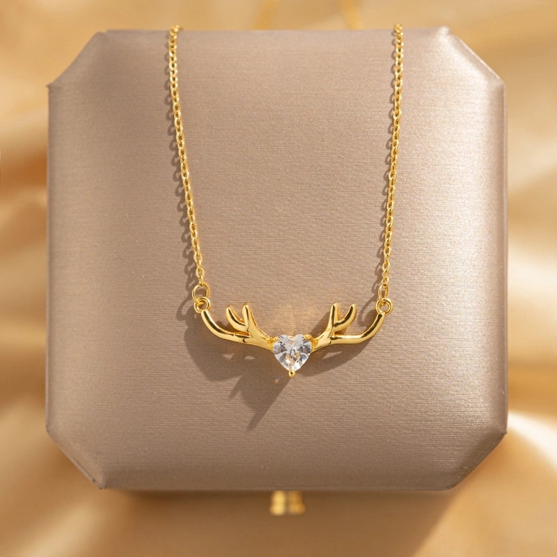 Elegant Leaf Heart Shape Lock 304 Stainless Steel Copper Rhinestones Zircon 18K Gold Plated K Gold Plated Plating Inlay Pendant Necklace