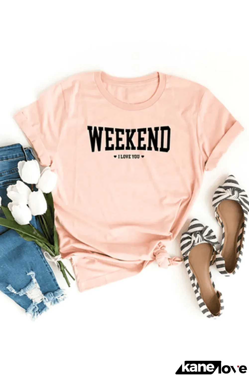 Pink Weekend I love You Short Sleeve Graphic Tee