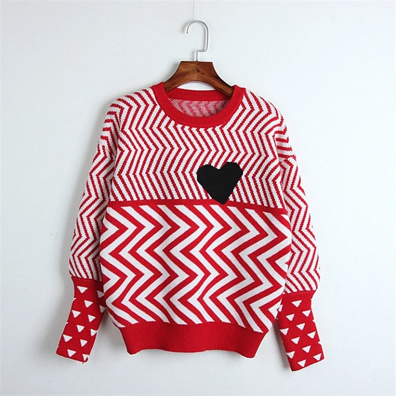 Fashion knitted Women Sweaters Geometric Lovely Pattern Long Sleeve Female Pullovers 2021 Autumn Winter Loose Sweaters Tops
