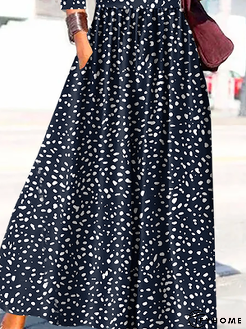 Women's A Line Dress Maxi long Dress Long Sleeve Polka Dot Cold Shoulder Print Fall Spring V Neck Elegant Casual Vacation | IFYHOME