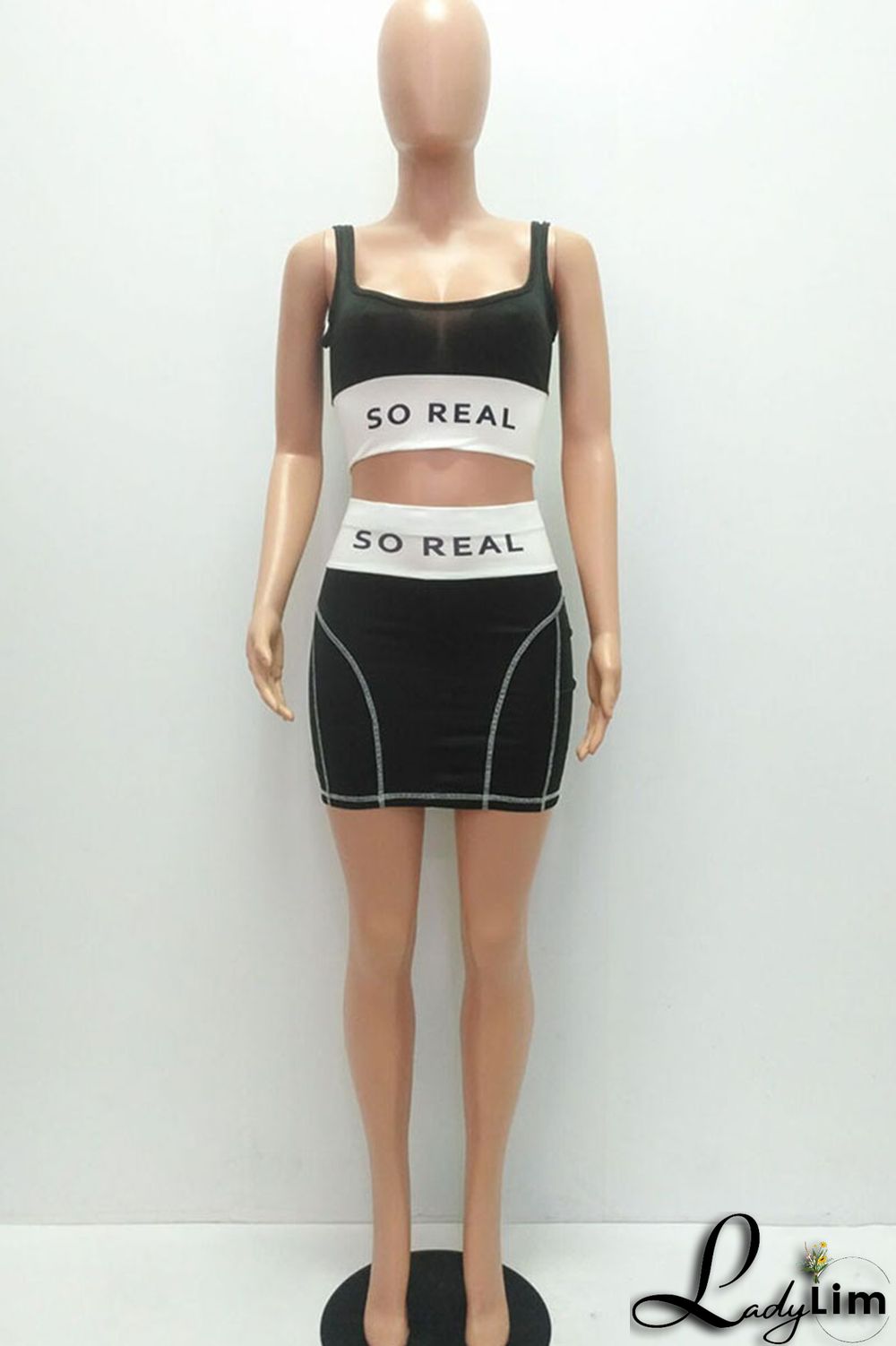 Rose Red Sexy Print Split Joint U Neck Two Pieces