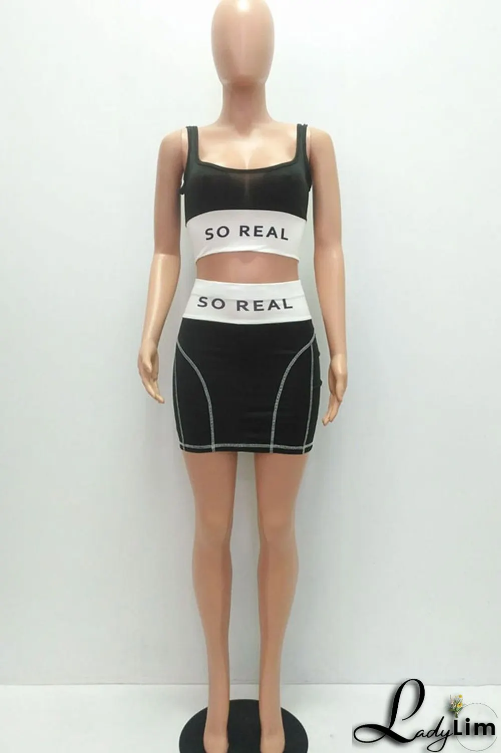 Rose Red Sexy Print Split Joint U Neck Two Pieces