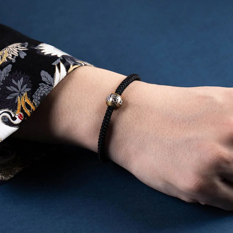 925 Sterling Silver Tibet Handmade Om Mani Padme Hum Luck Protection King Kong Knot Braided Bracelet