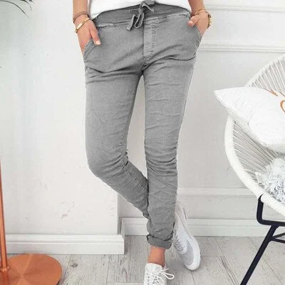 2020 Fashion Spring Autumn Skinny Women Pencil Pants Pocket Elastic Waist Trousers Casual Slim Women Pants Drawstring 846123