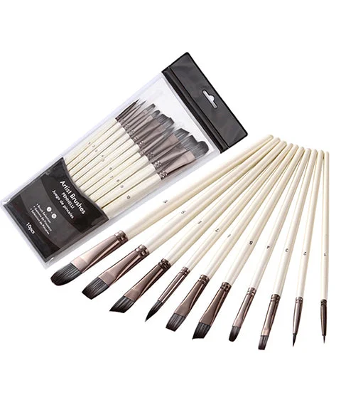 10 Pcs Artist Nylon Hair Brush Set-Himinee.com