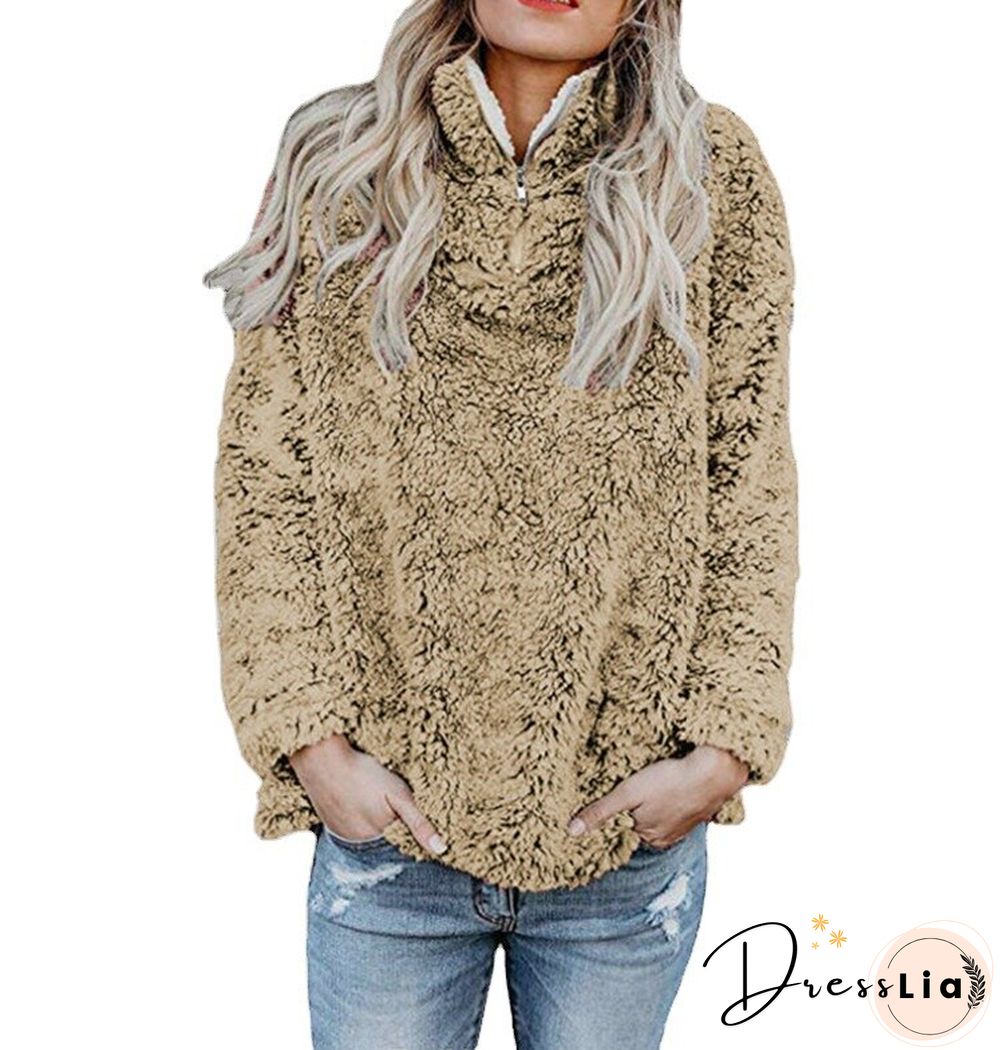 Fall/winter Fashion High Neck Long Sleeve Zipper Blouse Coat