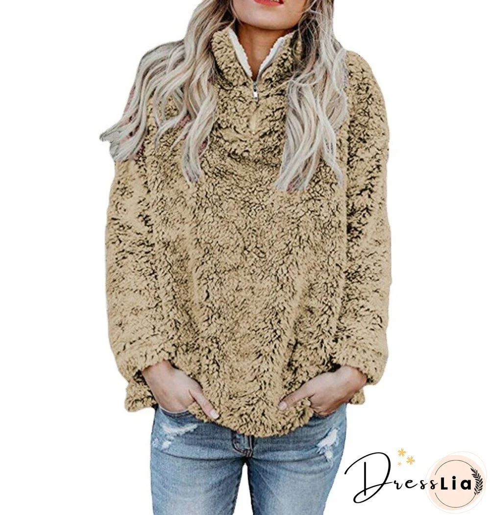 Fall/winter Fashion High Neck Long Sleeve Zipper Blouse Coat