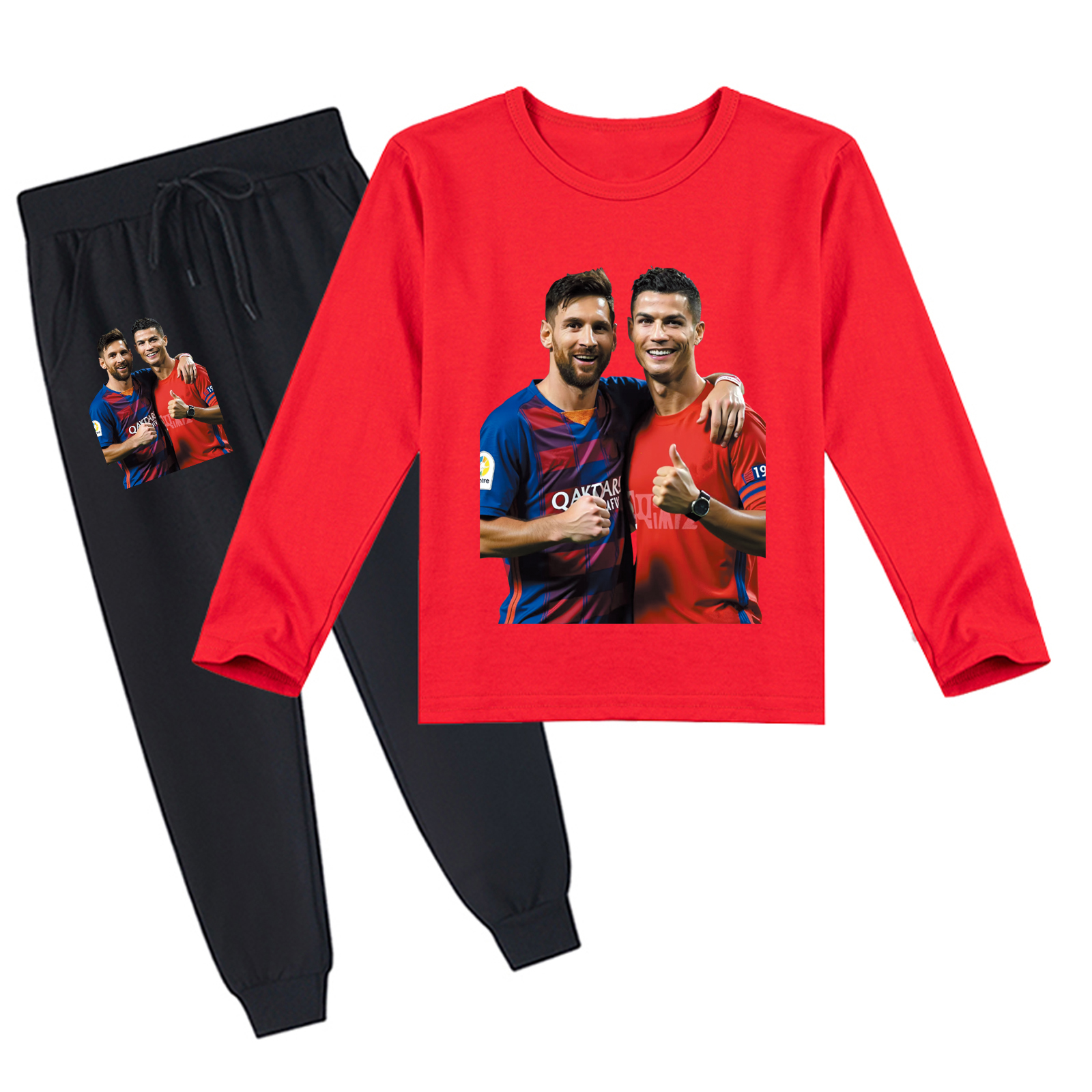 Mayoulove Cristiano Ronaldo Long Sleeve T-Shirt Set for Kids - Unisex Fashion, Soccer Star Inspired, Perfect Gift-Mayoulove