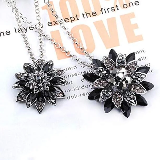 Black Dahlia Crystal Pendant Necklace