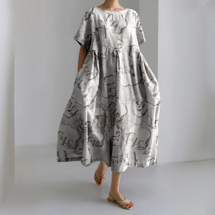 Comstylish Vintage Save Animals Only Elephants Should Wear Ivory In Relief Pattern Linen Blend Maxi Dress