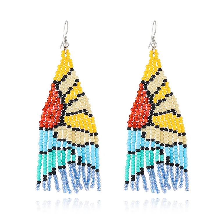 Handmade Colorful Landscape Rice Bead Tassel Earrings