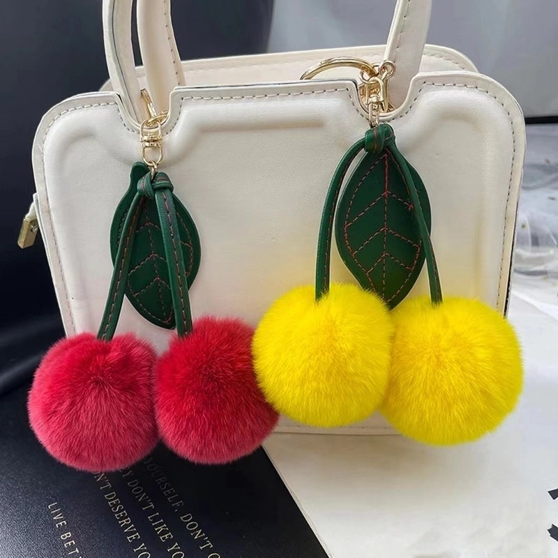 Cute Cherry Real Rex Rabbit Hair Bag Pendant Keychain
