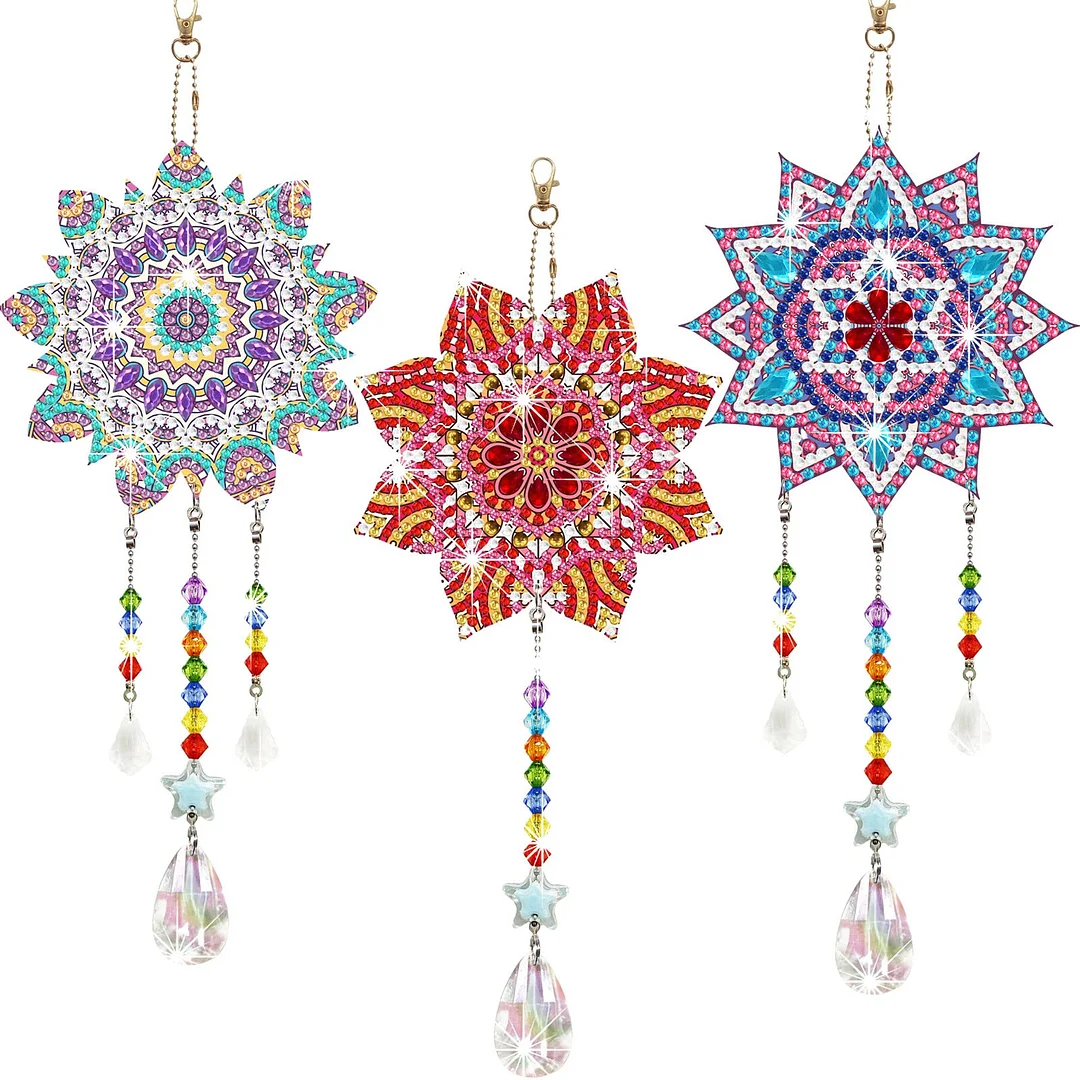 3pcs DIY Mandala Suncatcher Double Sided Diamond Painting Art Pendant