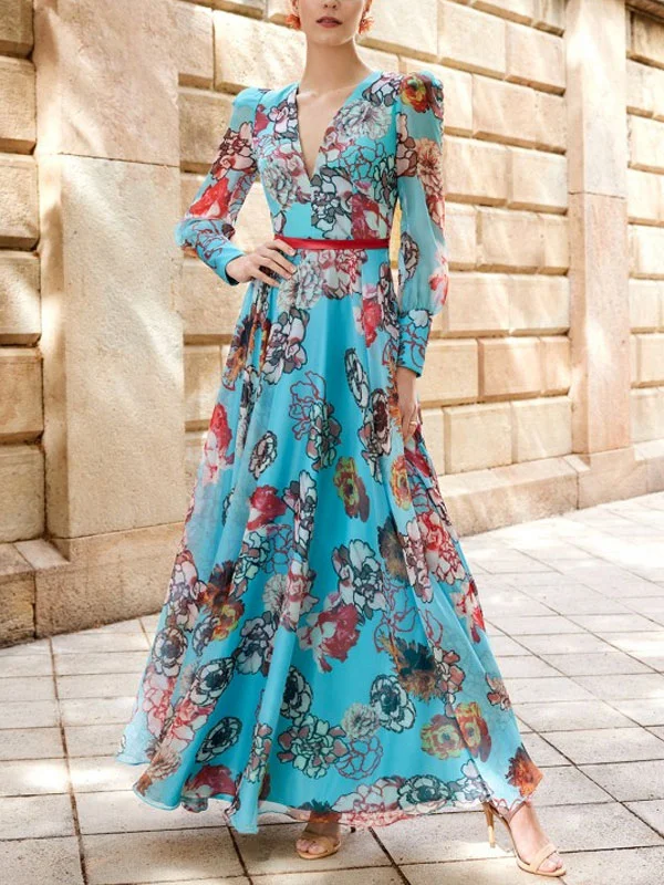 Waisted Temperament Printed Vacation Women's Dress