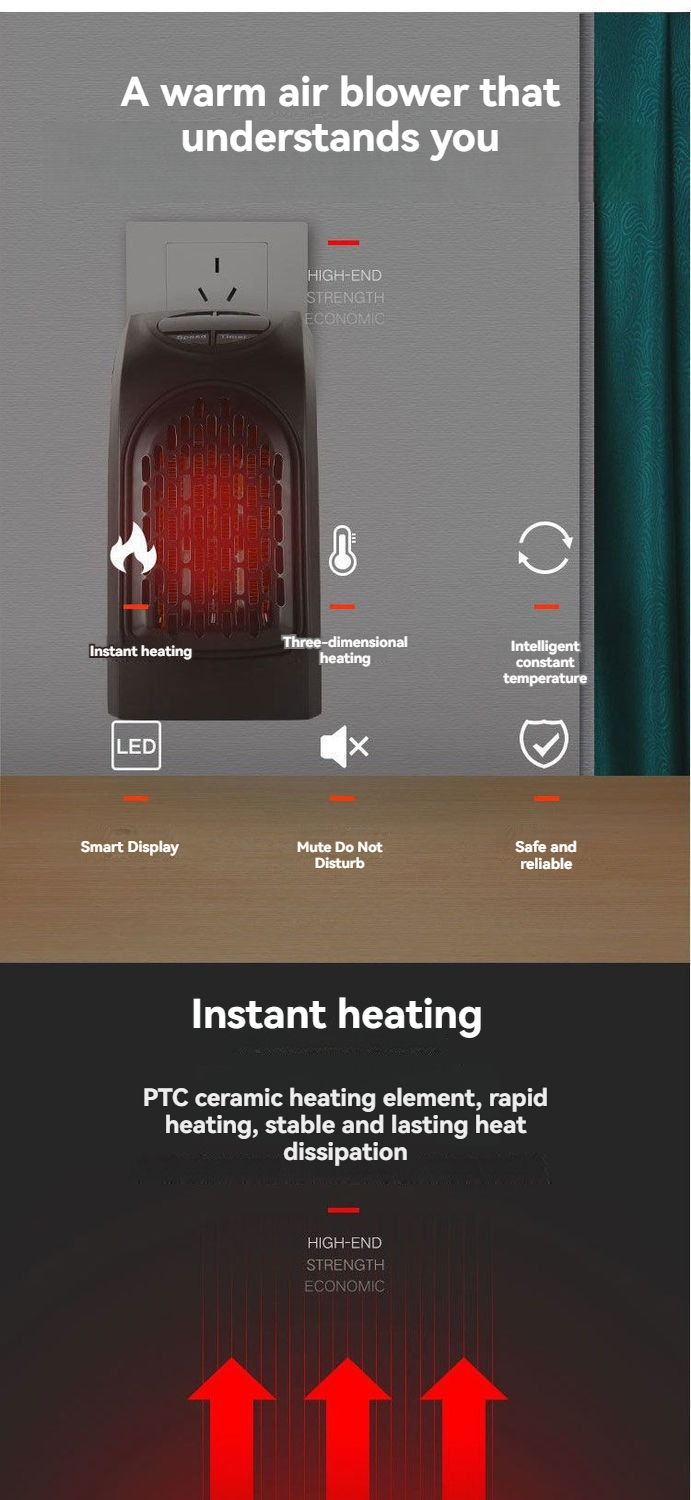 Likron Watches Compact Plug-in Wall Heater with Digital Timer Adjustable Speed Portable Mini Electric Fan Warmer for Small...