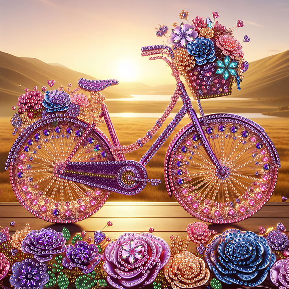Flower Bicycle 30*30cm(canvas) special shaped drill diamond painting