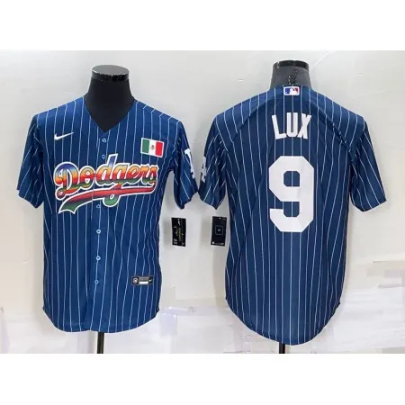 Men's Los Angeles Dodgers #9 Gavin Lux Navy Mexico Rainbow Cool Base Stitched Baseball Jersey 92AY