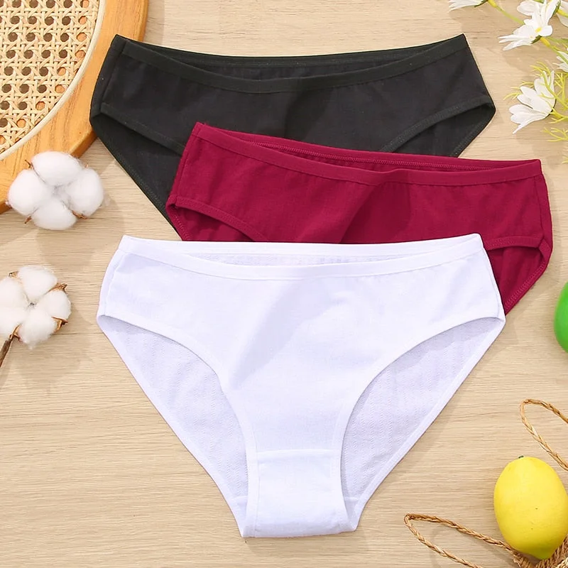 FINETOO 3Pcs Women Cotton Panties Comfortable Briefs Ladies Low-rise Underpants S-XL Girls Underwear Fashion Plus Size Panty New