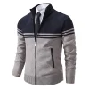 💥2025 New Arrivals!Casual Men's Slim Fit Stand Collar Color Block Fleece-Lined Knit Cardigan Sweater Autumn and Winter Thick Fleece-Lined Stylish Cardigan Sweater