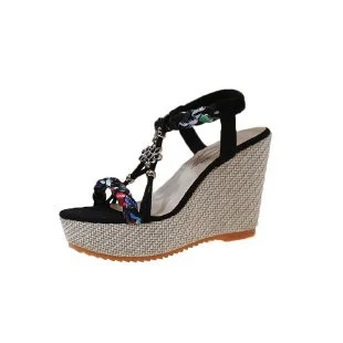Qengg Qengg Sandals Women 2024 Summer Korean Version Of The New Slope And Thick Bottom Water Drill Fish Mouth Sandals Large Size Woman