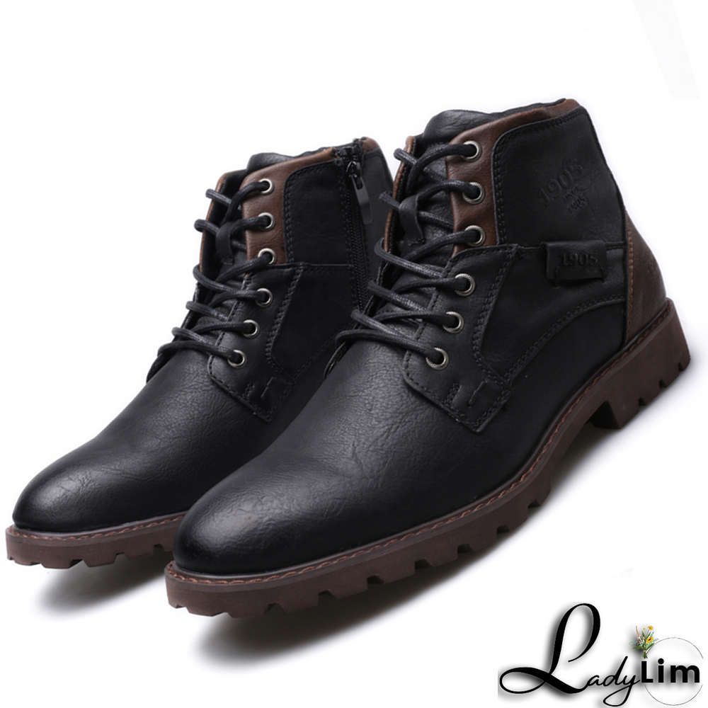 Black Vintage Split Joint Cross Straps Round Leather Shoes