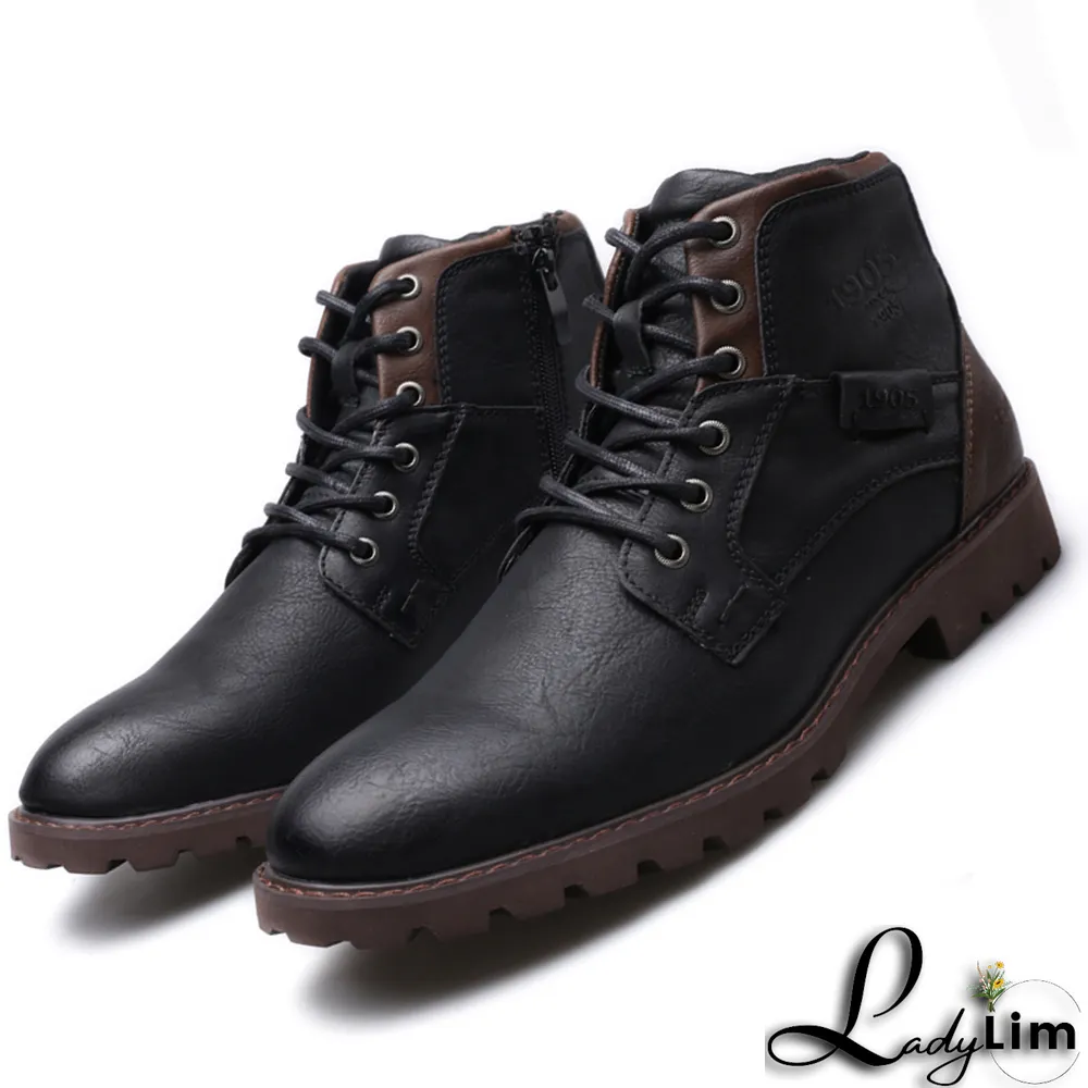 Black Vintage Split Joint Cross Straps Round Leather Shoes