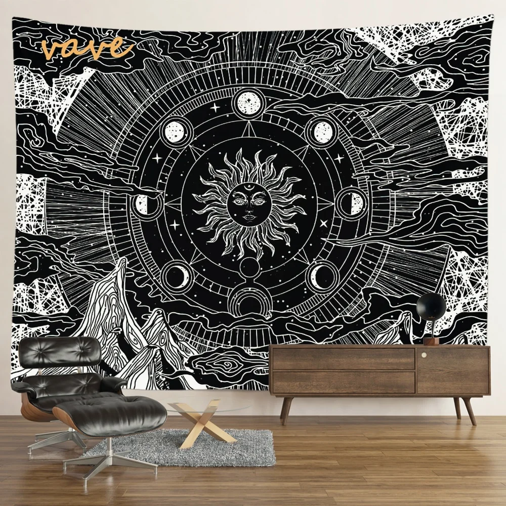 Nigikala Mandala Tapestry Sun And Moon White Black Cloth Fabric Large Tapestry Wall Hanging Boho Hippie Aesthetic Dorm Room Decor