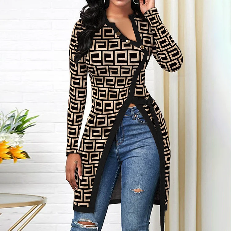 Wearshes Casual Irregular Printed Long Sleeves Tunic