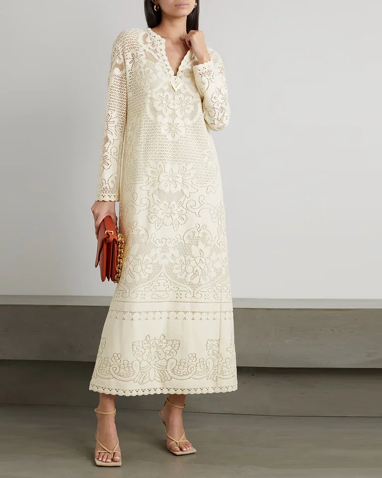 Embellished crocheted cotton-blend maxi dress