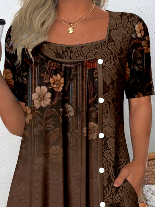 Women's Short Sleeve Scoop Neck Graphic Lace Tops