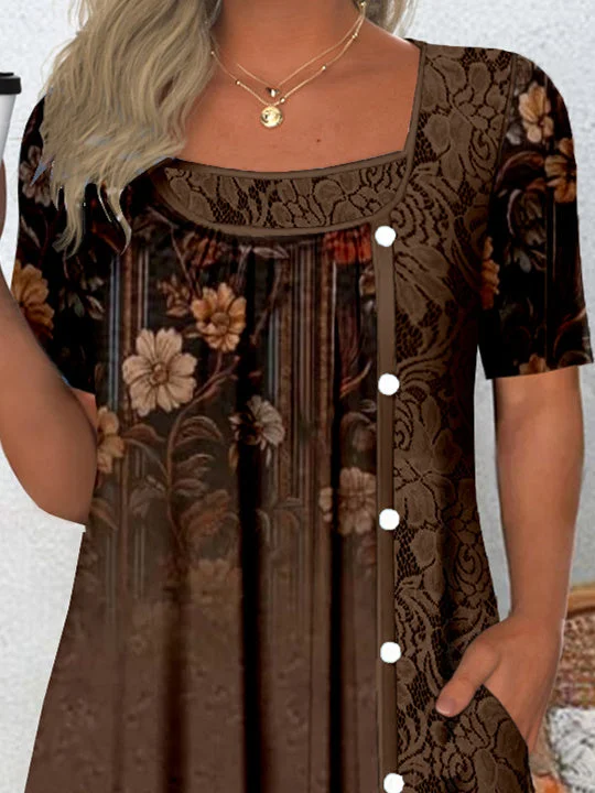 Women's Short Sleeve Scoop Neck Graphic Lace Tops