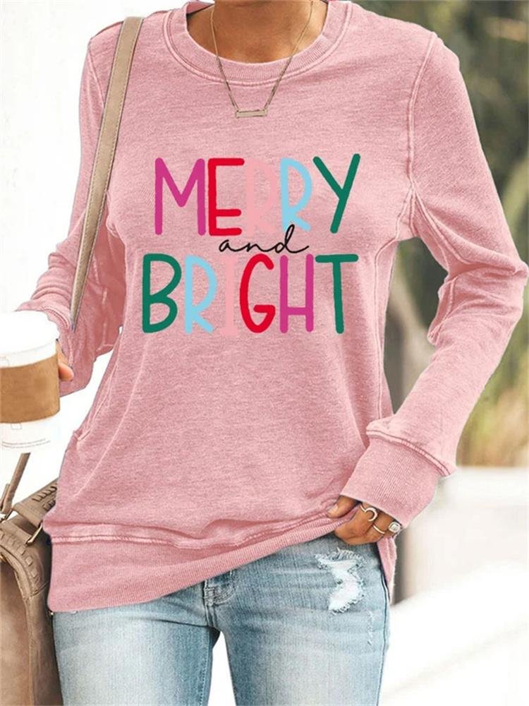 Women‘s Merry And Bright Print Casual Sweatshirt