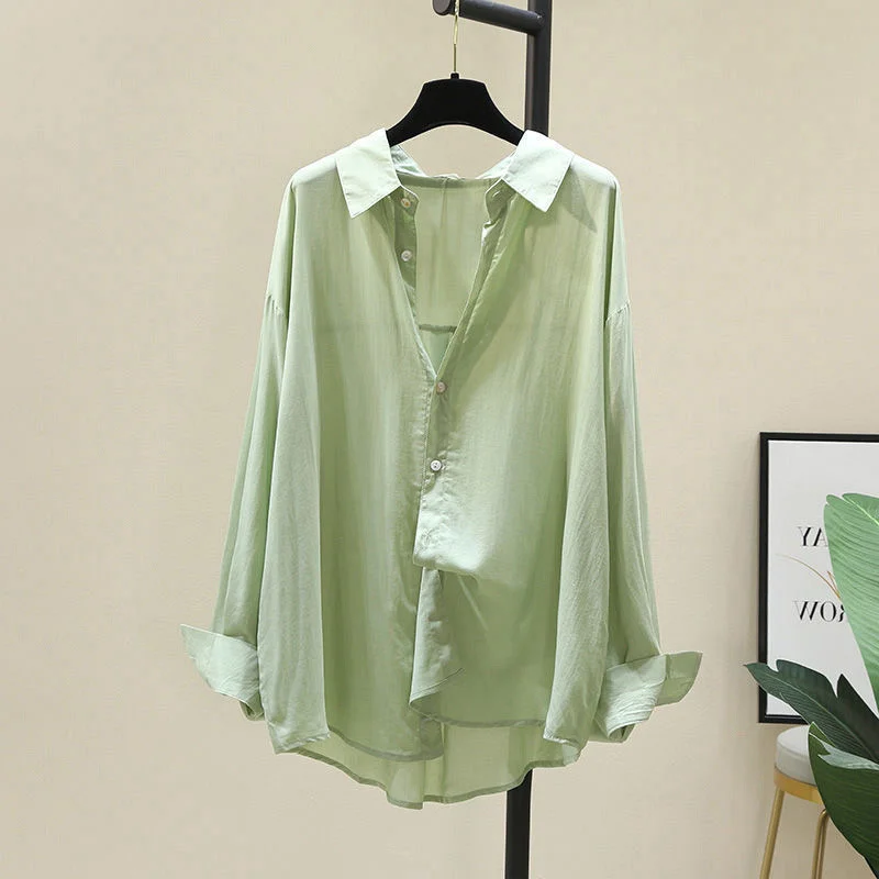 Uveng Uveng Summer Wearing Long-Sleeved White Soft Shirt Women's Korean Version Of Loose Leisure Thin Shirt