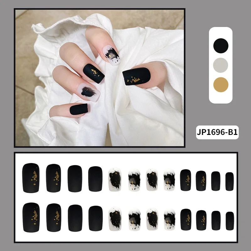 24PCS Dark Punk False Nails with Glue Gradient Long Detachable Fire Dragon  on Nails Skull Flame Art DIY Fashion Manicure Tool-Nail Inspo