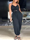 Solid Backless Drawstring Condole Belt V-Neck Harem Jumpsuits