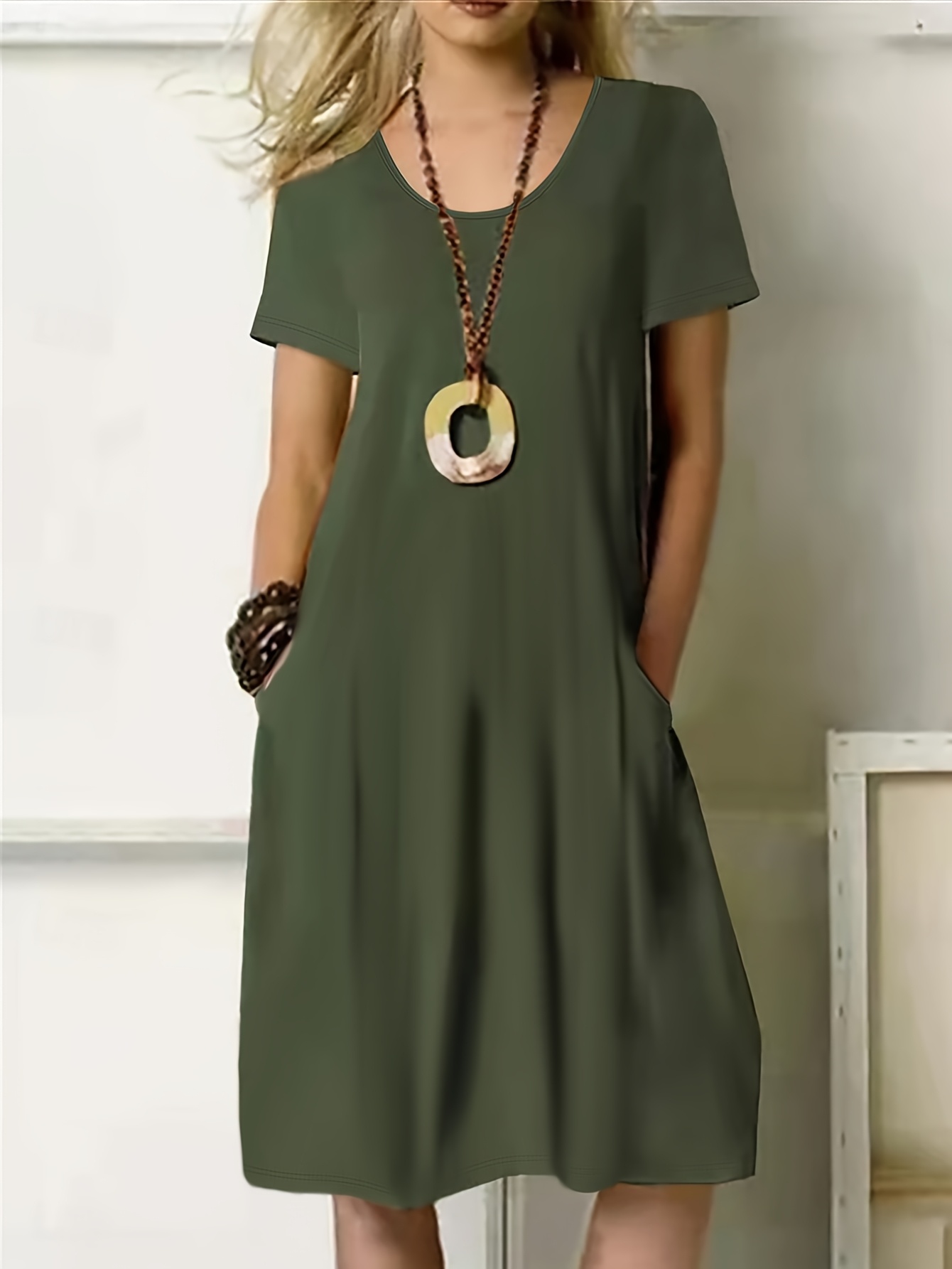 New Summer Solid Color Fashion Casual Commuter Style Pockets Design Women's Dress | IFYHOME