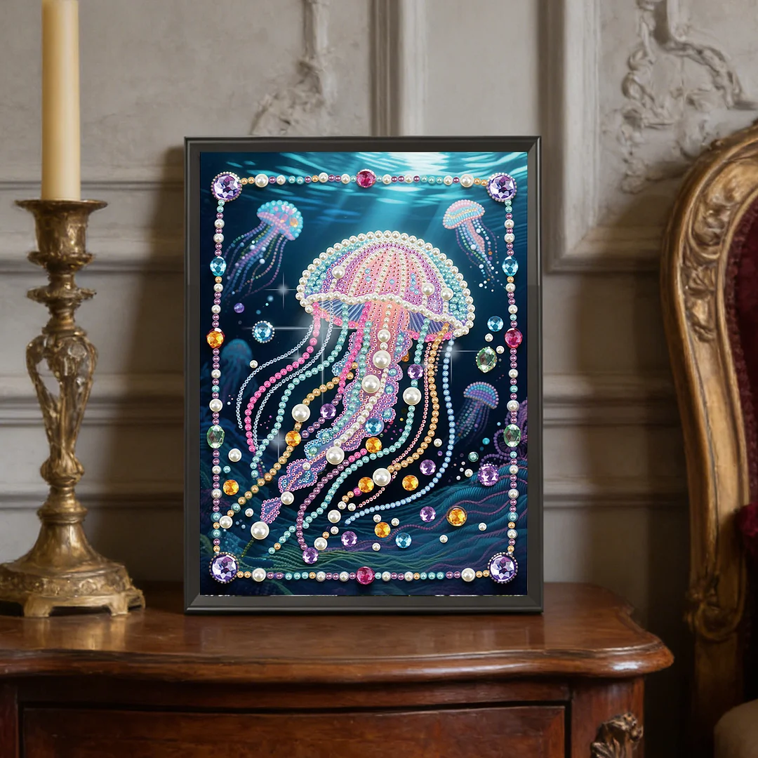 Pink Jellyfish DIY Partial Diamond Pearl Painting Art Kits 30x40cm Special Shape Pearl Gem Paintings Picture Arts Craft for Adults Beginners Home Wall Decor