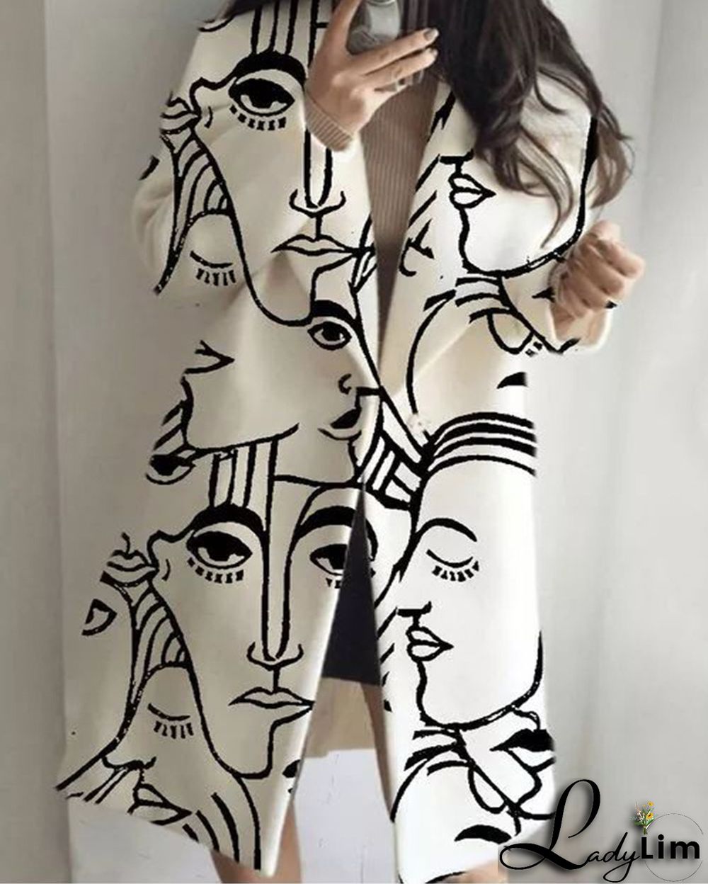 Fall Women's Long Sleeve Turndown Collar Jacket Printed Coat