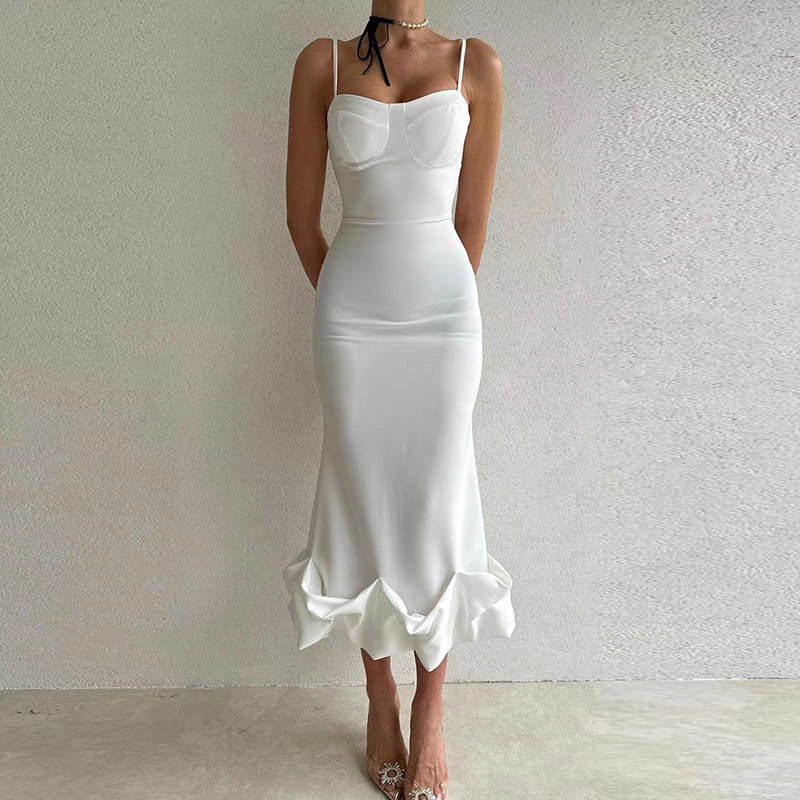 Summer Sleeveless Temperament Fishtail Sexy Solid Color Elegant Backless Party Maxi Dress